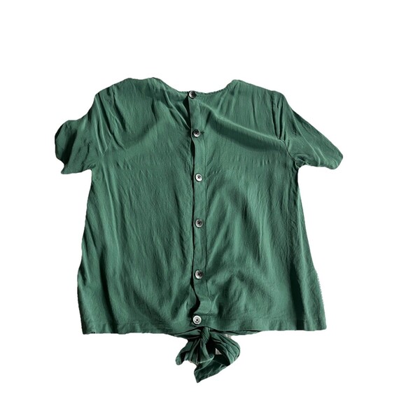 Madewell Tie Front Silk Blouse Size S Button Back Green - Picture 2 of 7